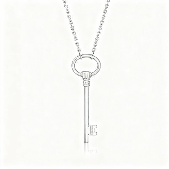 10K White Gold Key Pendant Necklace