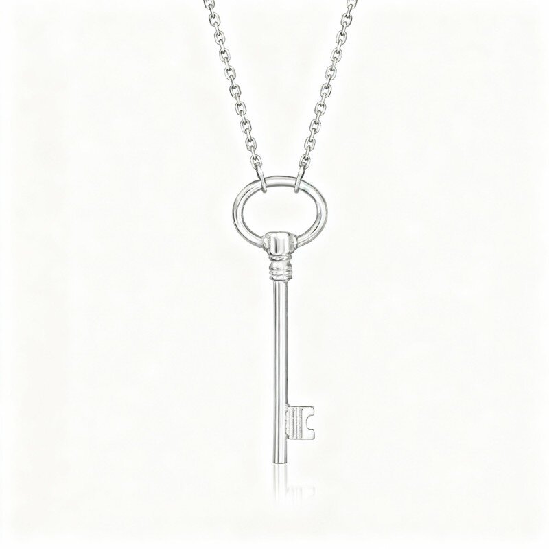 10K White Gold Key Pendant Necklace-12