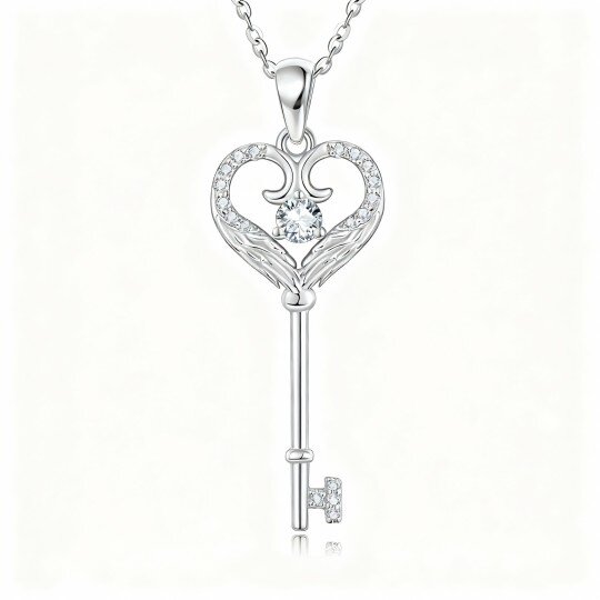 10K White Gold Cubic Zirconia Key Pendant Necklace