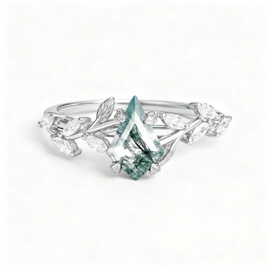 Anillo de compromiso de oro blanco de 14 quilates con corte de cometa