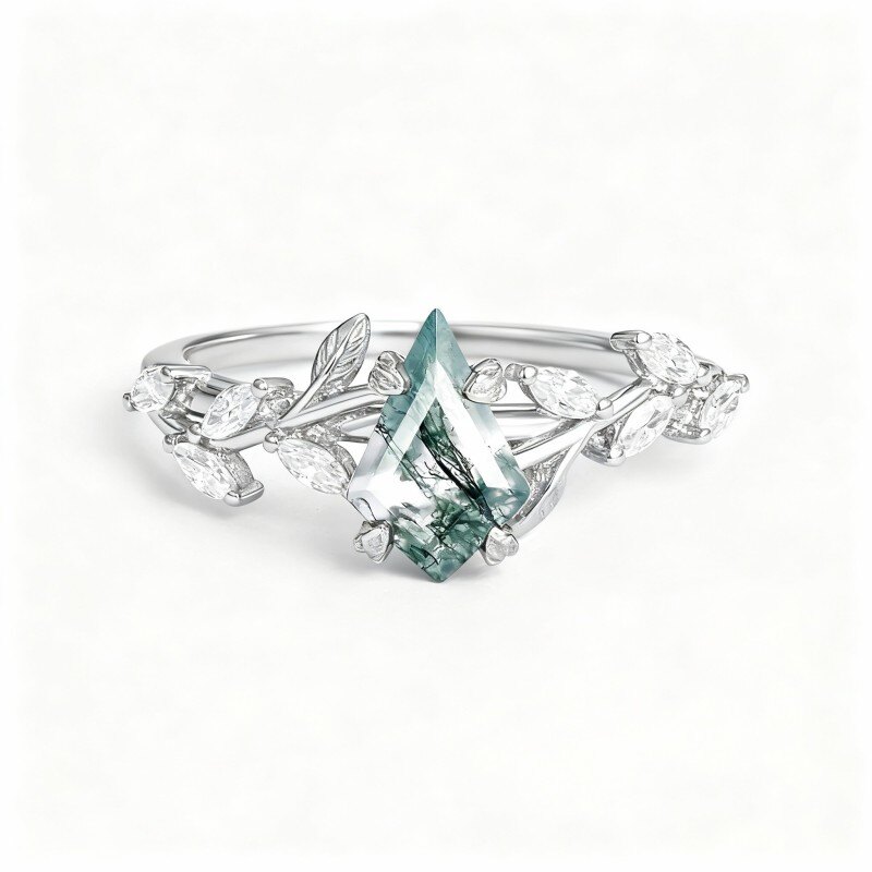 Bague de fiançailles en or blanc 18 carats, taille cerf-volant-1