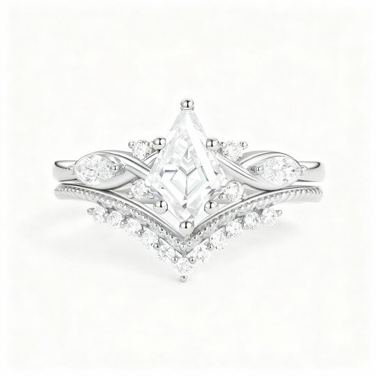 Parure da sposa con simbolo dell'infinito taglio aquilone in oro bianco 10K