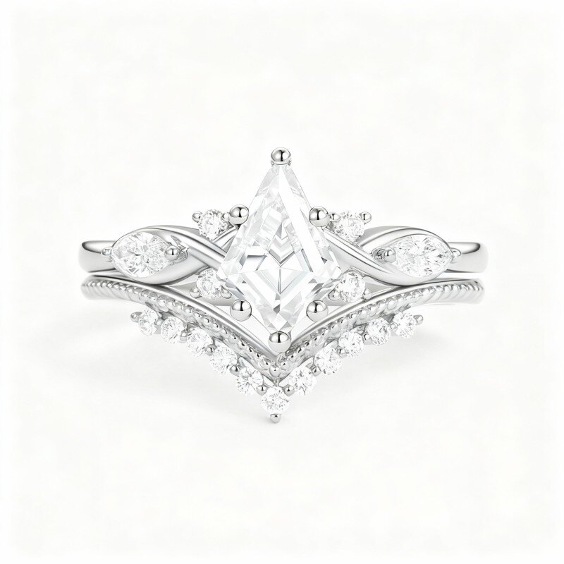 Komplet ślubny z symbolem nieskończoności w szlifie latawca wykonany z 18-karatowego białego złota-1