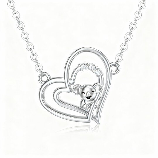 Collier pendentif en or blanc 10 carats avec pendentif koala et cœur en zircon cubique