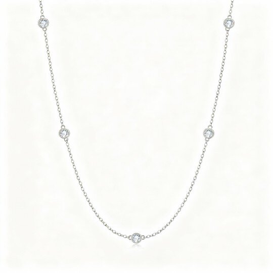 10K White Gold Lab Created Diamond Cable Chain Necklace