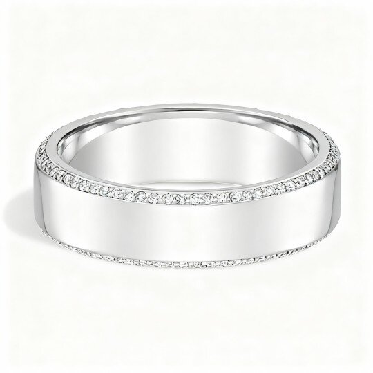 Anello nuziale personalizzato in oro bianco 10 carati con diamante creato in laboratorio da 0,4 ct, colore D, purezza VVS 3EX