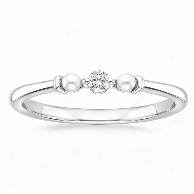 Obrączka ślubna z białego złota 10K z diamentami i perłami, wykonana metodą laboratoryjną, z grawerunkiem, kolor F/G, czystość SI1, 3EX-1