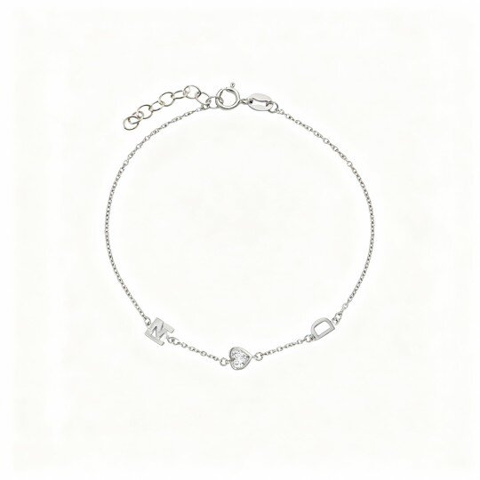 10K White Gold Lab Created Diamond Personalized Initial Letter Charm Bracelet