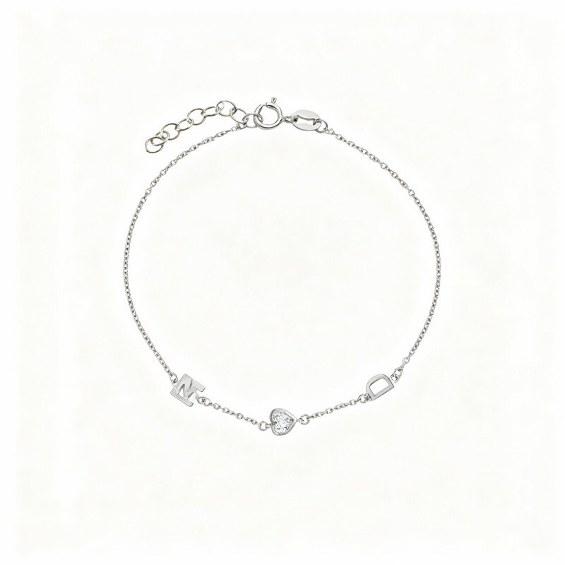 Pulsera personalizada con dije de inicial en oro blanco de 10 quilates con diamante creado en laboratorio-19