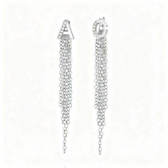 10K White Gold Lab Created Diamond Personalized Initial Letter Drop Earrings