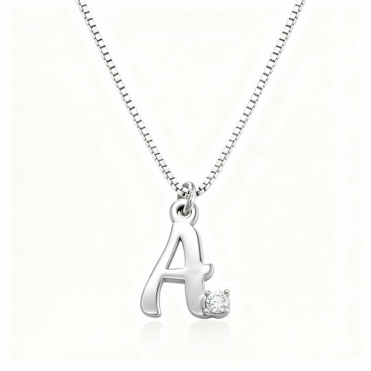 10K White Gold Lab Created Diamond Personalized Initial Letter Pendant Necklace