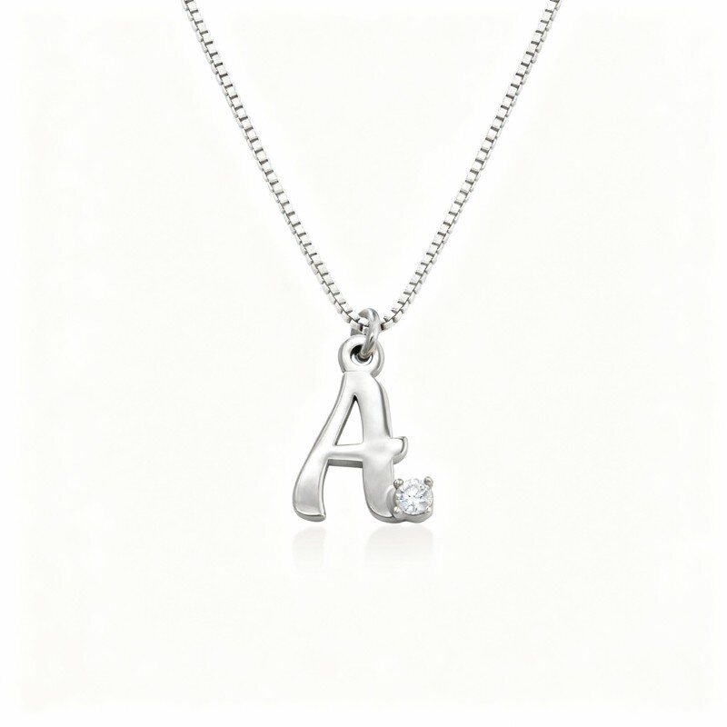 10K White Gold Lab Created Diamond Personalized Initial Letter Pendant Necklace-1