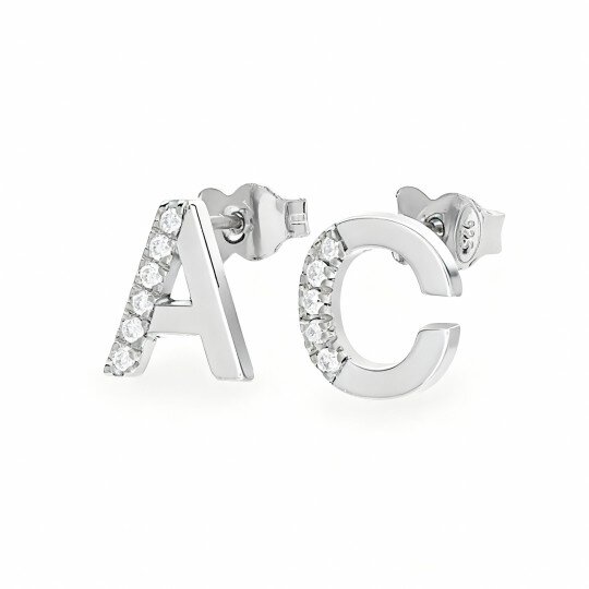 10K White Gold Lab Created Diamond Personalized Initial Letter Stud Earrings