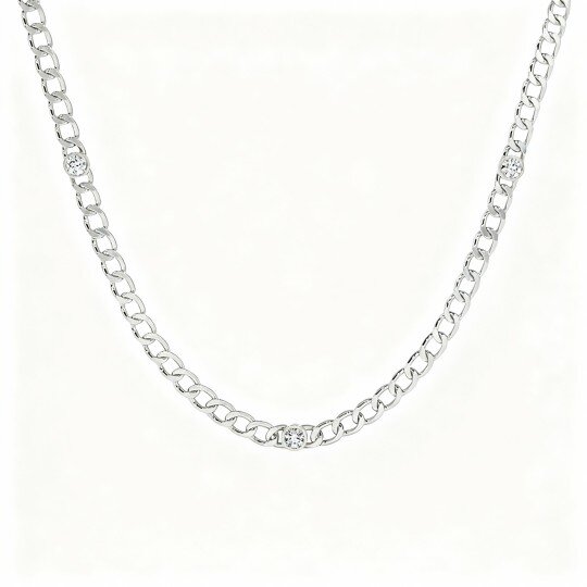 Colar Sisters Curb Chain em Ouro Branco 10K com Diamantes Criados em Laboratório