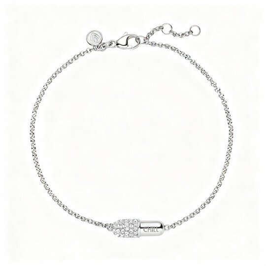 Pulseira com pendente estetoscópio em ouro branco 10K e diamante sintético.