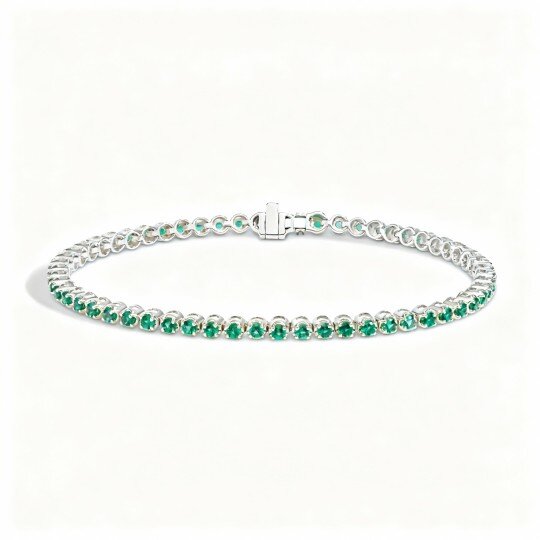 10K White Gold Lab Created Emerald Couple Tennis Chain Bracelet