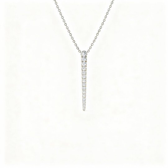10K White Gold Laboratory Diamonds Bar Pendant Necklace