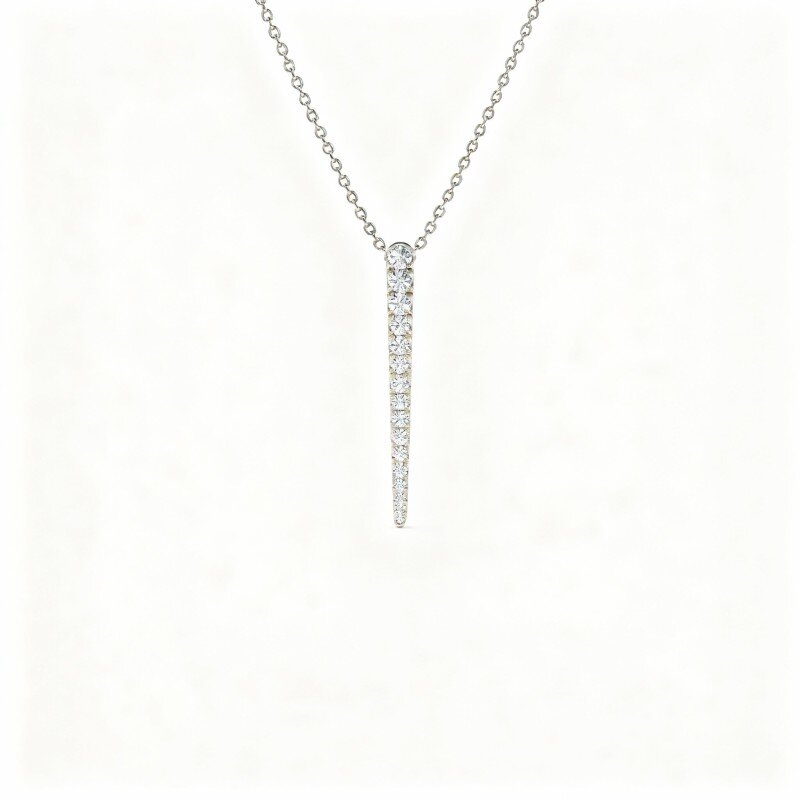 10K White Gold Laboratory Diamonds Bar Pendant Necklace-20