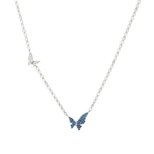10K White Gold Laboratory Diamonds Butterfly Pendant Necklace
