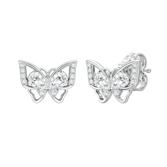 Kolczyki motylkowe z białego złota 10K z diamentami laboratoryjnymi