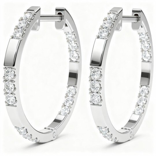 Boucles d'oreilles créoles rondes en or blanc 10 carats et diamants de laboratoire