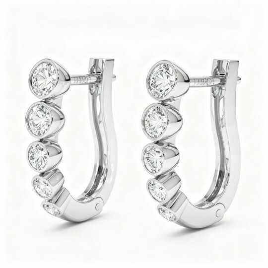 Boucles d'oreilles créoles rondes en or blanc 10 carats et diamants de laboratoire