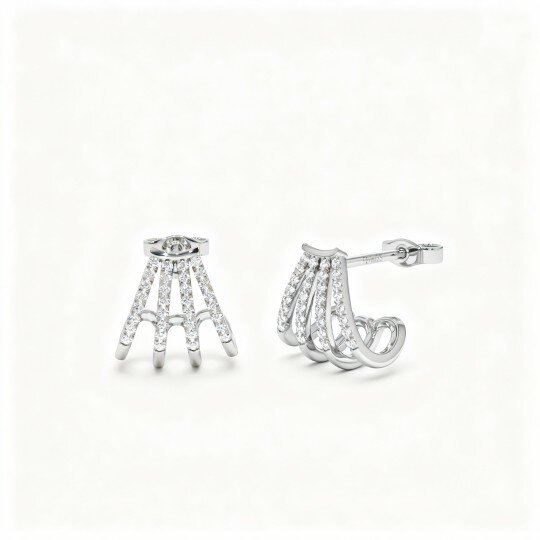 10K White Gold Laboratory Diamonds Circle Stud Earrings