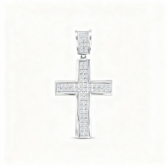 10K White Gold Laboratory Diamonds Cross Pendant Charms