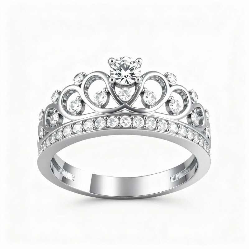 Anel de Noivado Personalizado em Platina com Banho de Ouro Branco e Diamantes de Laboratório, Cor D, Clareza VS-VVS, 3EX-1