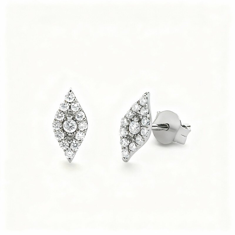 10K White Gold Laboratory Diamonds Evil Eye Stud Earrings-9