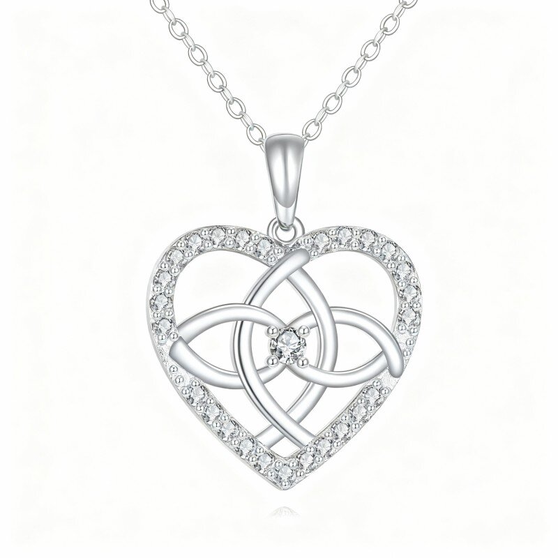 10K White Gold Laboratory Diamonds Heart Pendant Necklace-4