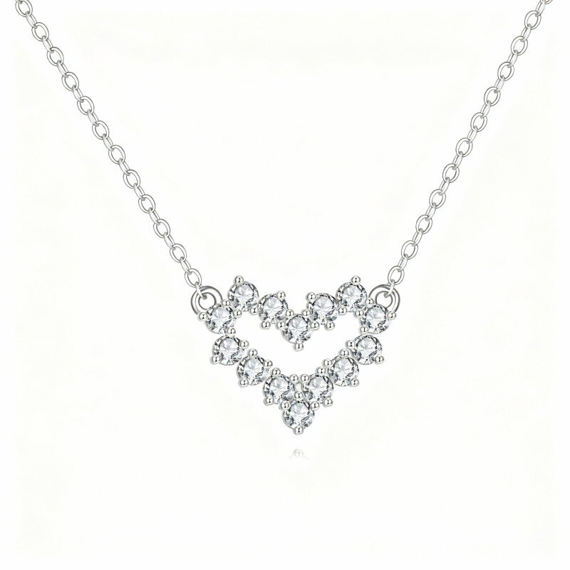 10K White Gold Laboratory Diamonds Heart Pendant Necklace-5
