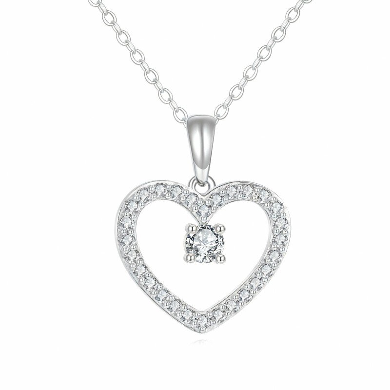 10K White Gold Laboratory Diamonds Heart Pendant Necklace-1
