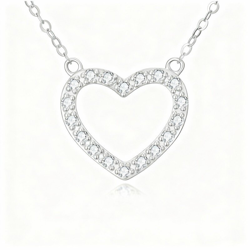 9K White Gold Laboratory Diamonds Heart Pendant Necklace-6