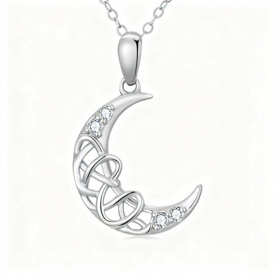 Colar com Pendente Lua em Ouro Branco 10K com Diamantes de Laboratório