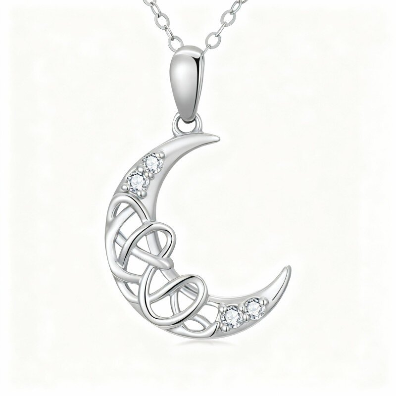 Colar com Pendente Lua em Ouro Branco 10K com Diamantes de Laboratório-11