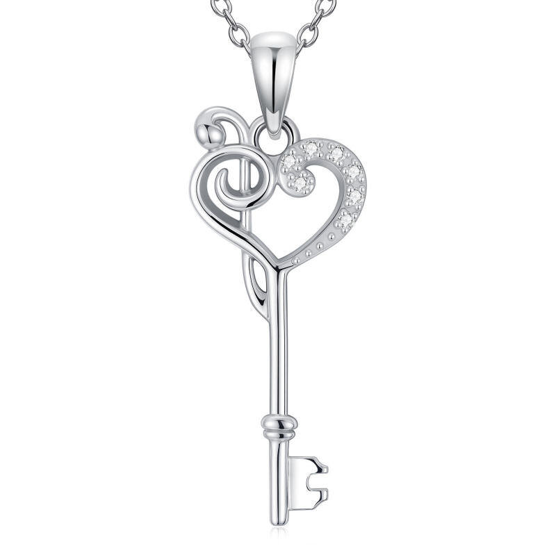 14K Or Blanc Diamants de Laboratoire Symbole Musique Pendentif Collier-1