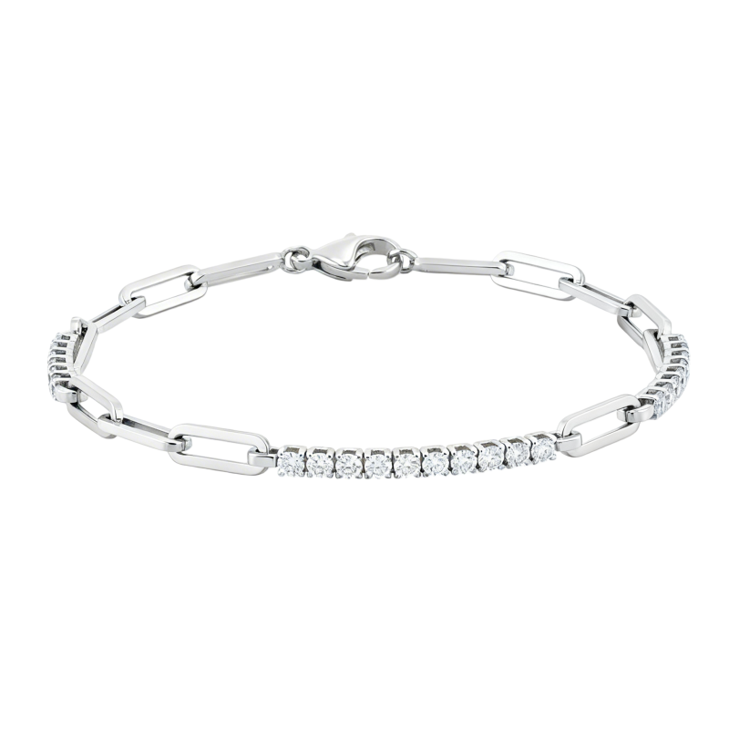 Pulsera con diamantes de laboratorio en oro blanco de 10 quilates y diseño de clip de papel-1