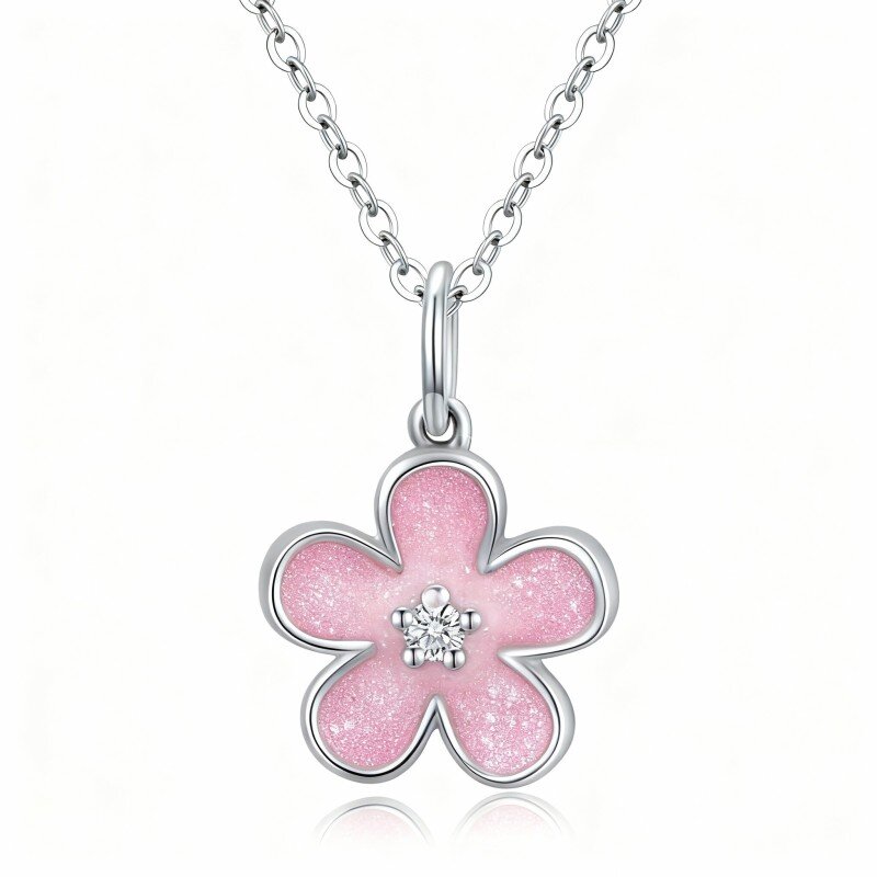10K White Gold Laboratory Diamonds Peach Blossom Pendant Necklace-19