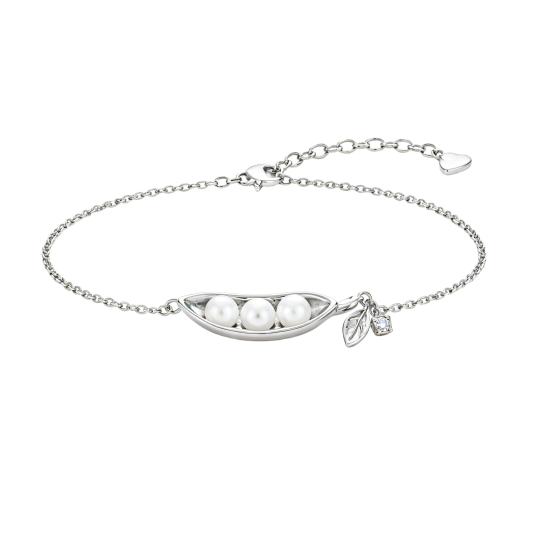 Armband aus 10-karätigem Weißgold mit Labor-Diamanten und Perlen in Blätterform