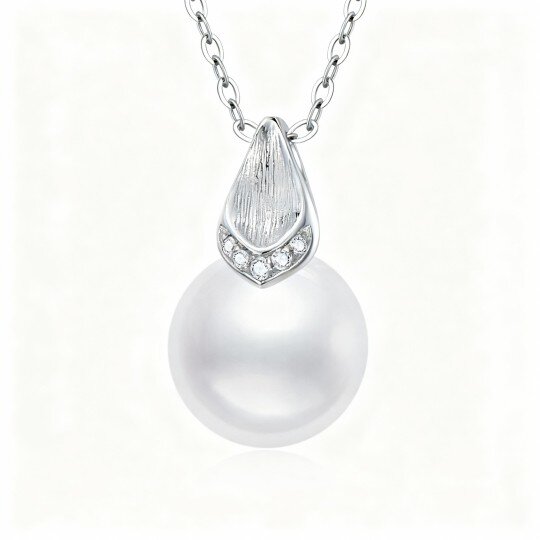 Colar com pendente de pérola e diamantes de laboratório em ouro branco 10K