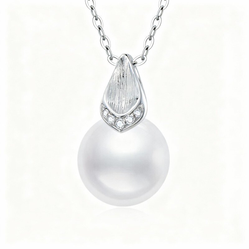10K White Gold Laboratory Diamonds & Pearl Pendant Necklace-20