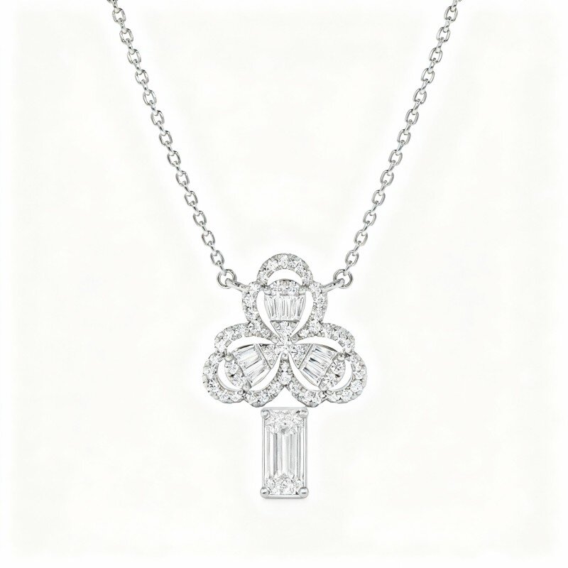 10K White Gold Laboratory Diamonds Pendant Necklace-16