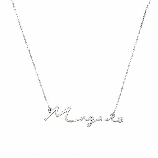 10Kホワイトゴールドラボラトリーダイヤモンドパーソナライズクラシックネームペンダントネックレス