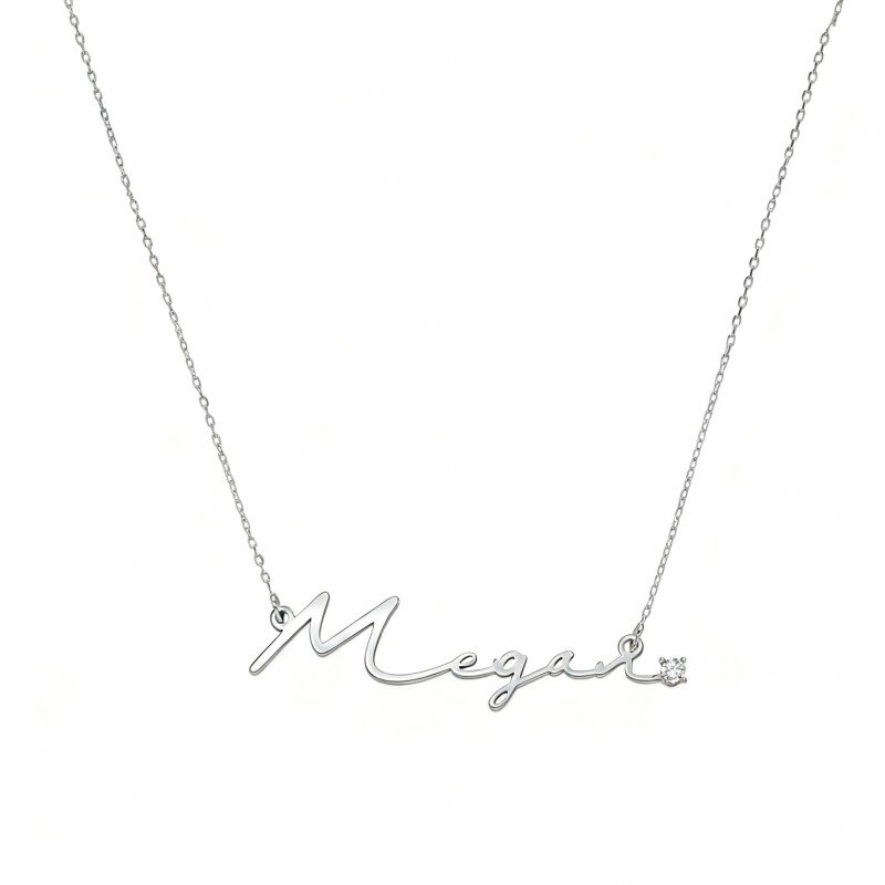 Naszyjnik z platyny z białym złotem i diamentami laboratoryjnymi, personalizowany, klasyczny wisiorek z imieniem-1