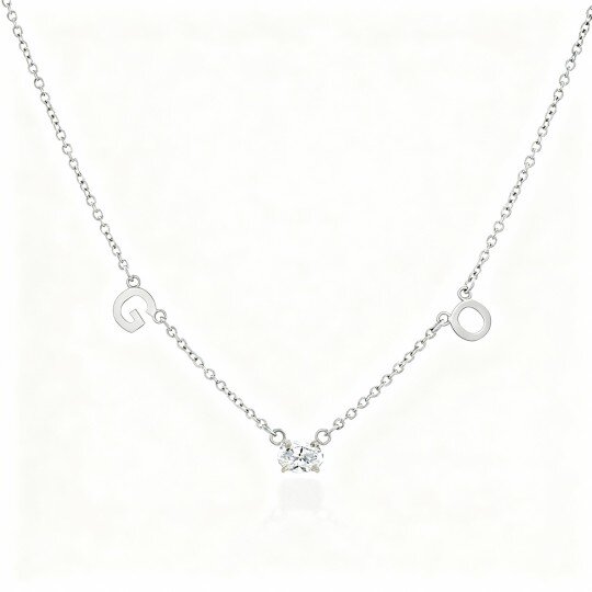 10K White Gold Laboratory Diamonds Personalized Initial Letter Pendant Necklace