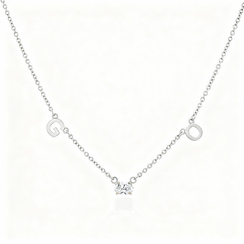 10K White Gold Laboratory Diamonds Personalized Initial Letter Pendant Necklace-1