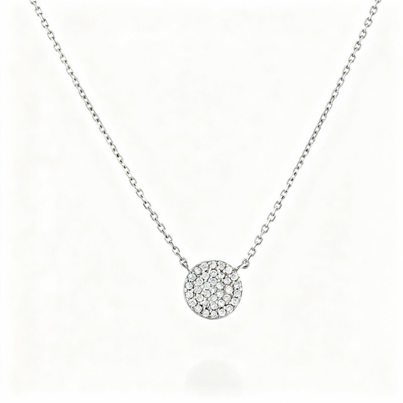 Collier pendentif rond en or blanc 14 carats et diamants de laboratoire-1