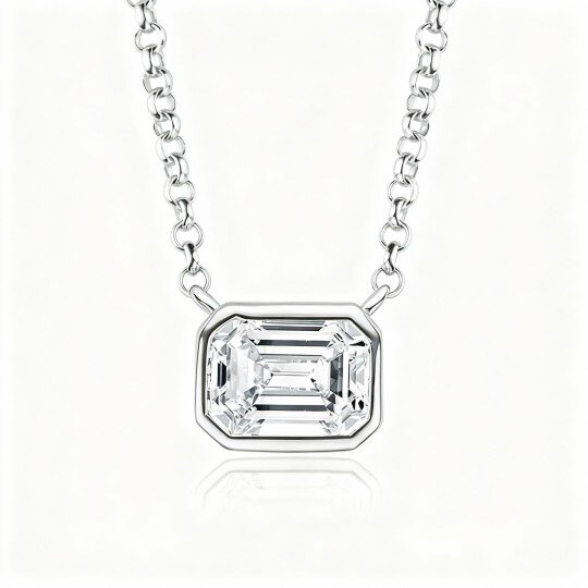 10K White Gold Laboratory Diamonds Square Pendant Necklace