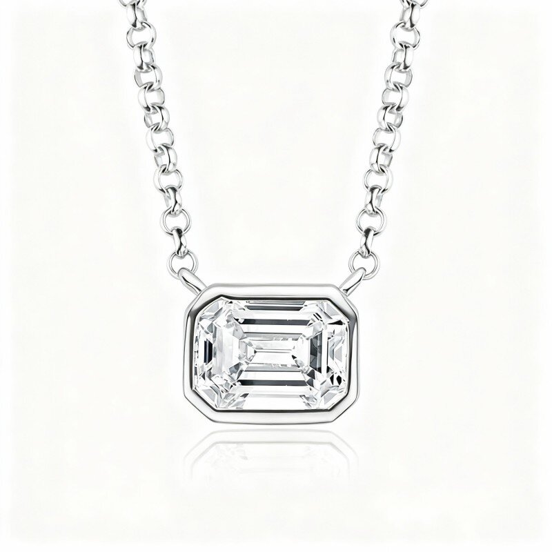 10K White Gold Laboratory Diamonds Square Pendant Necklace-11